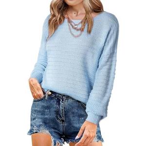 imageDokotoo Womens Ribbed Knit Textured Drop Shoulder Long Sleeve Crew Neck Pullover SweatersSky Blue