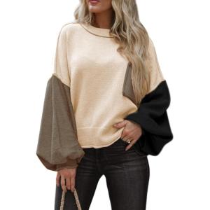 imageDokotoo Womens Sweater 2025 Fall Winter Long Sleeve Casual Tops Ribbed Hem Knitwear Lantern Pullover SweaterApricot a