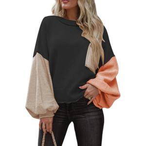 imageDokotoo Womens Sweater 2025 Fall Winter Long Sleeve Casual Tops Ribbed Hem Knitwear Lantern Pullover SweaterBlack a