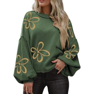 imageDokotoo Womens Sweater 2025 Fall Winter Long Sleeve Casual Tops Ribbed Hem Knitwear Lantern Pullover SweaterGreen a