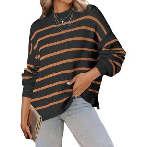 imageDokotoo Womens Sweater 2025 Fall Winter Striped Sweaters Casual Trendy SweaterBlack