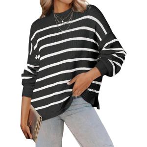 imageDokotoo Womens Sweater 2025 Fall Winter Striped Sweaters Casual Trendy SweaterBlack Stripe
