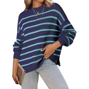 imageDokotoo Womens Sweater 2025 Fall Winter Striped Sweaters Casual Trendy SweaterBlue Stripe