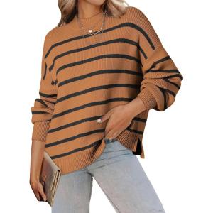 imageDokotoo Womens Sweater 2025 Fall Winter Striped Sweaters Casual Trendy SweaterBrown Stripe
