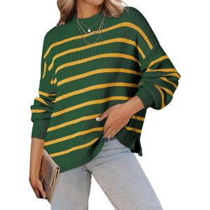imageDokotoo Womens Sweater 2025 Fall Winter Striped Sweaters Casual Trendy SweaterGreen Stripe
