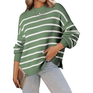 imageDokotoo Womens Sweater 2025 Fall Winter Striped Sweaters Casual Trendy SweaterGreen a