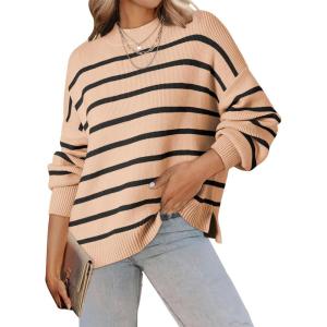 imageDokotoo Womens Sweater 2025 Fall Winter Striped Sweaters Casual Trendy SweaterKhaki Stripe