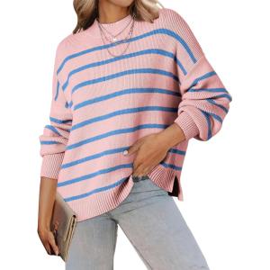 imageDokotoo Womens Sweater 2025 Fall Winter Striped Sweaters Casual Trendy SweaterSky Blue Stripe