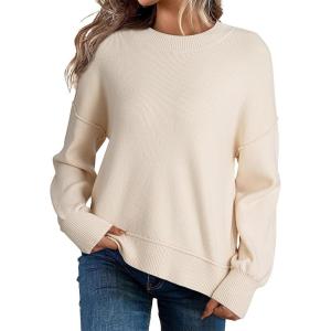 imageDokotoo Womens Sweaters Colorblock Crewneck Cotton Long Sleeve Fall Winter Knit Pullover Jumper TopsZ Apricot 1