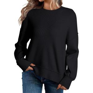 imageDokotoo Womens Sweaters Colorblock Crewneck Cotton Long Sleeve Fall Winter Knit Pullover Jumper TopsZ Black 1