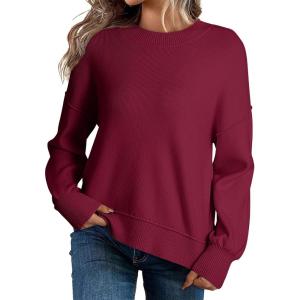imageDokotoo Womens Sweaters Colorblock Crewneck Cotton Long Sleeve Fall Winter Knit Pullover Jumper TopsZ Burgundy 1
