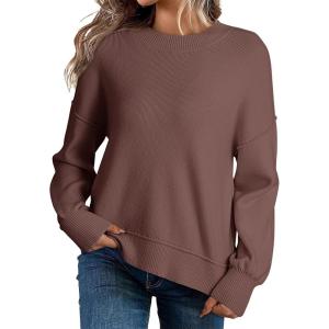 imageDokotoo Womens Sweaters Colorblock Crewneck Cotton Long Sleeve Fall Winter Knit Pullover Jumper TopsZ Dark Khaki 1
