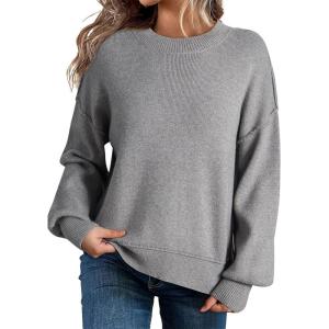 imageDokotoo Womens Sweaters Colorblock Crewneck Cotton Long Sleeve Fall Winter Knit Pullover Jumper TopsZ Gray 1