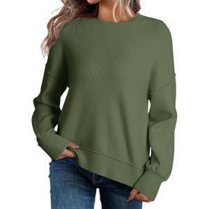 imageDokotoo Womens Sweaters Colorblock Crewneck Cotton Long Sleeve Fall Winter Knit Pullover Jumper TopsZ Vineyard Green 1