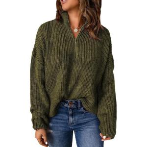 imageDokotoo Womens Sweaters Long Sleeve 14 Zip Pullover Polo V Neck Dressy Casual TopsA2 Green