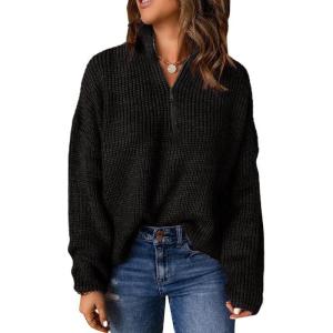 imageDokotoo Womens Sweaters Long Sleeve 14 Zip Pullover Polo V Neck Dressy Casual TopsA3 Black