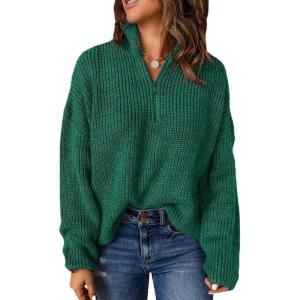imageDokotoo Womens Sweaters Long Sleeve 14 Zip Pullover Polo V Neck Dressy Casual TopsB Green