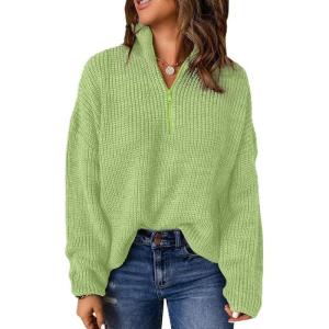 imageDokotoo Womens Sweaters Long Sleeve 14 Zip Pullover Polo V Neck Dressy Casual TopsB1 Green