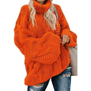 imageDokotoo Womens Turtle Neck Sweater Fashion 2025 Loose Casual Cozy Chunky Pullover TopsA Orange
