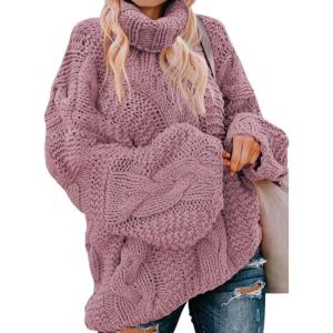 imageDokotoo Womens Turtle Neck Sweater Fashion 2025 Loose Casual Cozy Chunky Pullover TopsA Pink