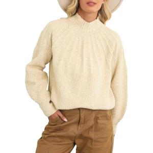 imageDokotoo Womens Turtleneck Oversized Sweaters Long Sleeve Pullover Knit Mock Neck TopsA Beige