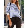 imageDokotoo Sweaters for Women Crewneck Long Sleeve Striped Color Block Loose Knit Pullover Sweater TopsBlue