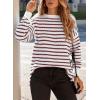 imageDokotoo Sweaters for Women Crewneck Long Sleeve Striped Color Block Loose Knit Pullover Sweater TopsRed