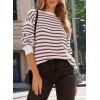 imageDokotoo Sweaters for Women Crewneck Long Sleeve Striped Color Block Loose Knit Pullover Sweater TopsRed