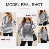 imageDokotoo Sweaters for Women Crewneck Long Sleeve Striped Color Block Loose Knit Pullover Sweater TopsWhite