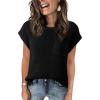 imageDokotoo Womens Casual Short Sleeve Loose Tunic Tops Lightweight Knit Spring Pullover Sweater BlousesBlack