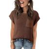 imageDokotoo Womens Casual Short Sleeve Loose Tunic Tops Lightweight Knit Spring Pullover Sweater BlousesCoffee