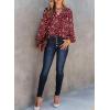 imageDokotoo Womens Casual V Neck Alicia Floral Print Smocked Long Sleeve Chiffon Blouses Bohemian Top ShirtsBiking Red