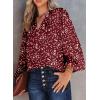imageDokotoo Womens Casual V Neck Alicia Floral Print Smocked Long Sleeve Chiffon Blouses Bohemian Top ShirtsBiking Red
