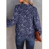 imageDokotoo Womens Casual V Neck Alicia Floral Print Smocked Long Sleeve Chiffon Blouses Bohemian Top ShirtsBlue