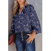 imageDokotoo Womens Casual V Neck Alicia Floral Print Smocked Long Sleeve Chiffon Blouses Bohemian Top ShirtsBlue