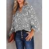 imageDokotoo Womens Casual V Neck Alicia Floral Print Smocked Long Sleeve Chiffon Blouses Bohemian Top ShirtsGray