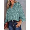 imageDokotoo Womens Casual V Neck Alicia Floral Print Smocked Long Sleeve Chiffon Blouses Bohemian Top ShirtsMineral Blue