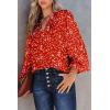 imageDokotoo Womens Casual V Neck Alicia Floral Print Smocked Long Sleeve Chiffon Blouses Bohemian Top ShirtsRacing Red