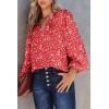 imageDokotoo Womens Casual V Neck Alicia Floral Print Smocked Long Sleeve Chiffon Blouses Bohemian Top ShirtsRed