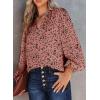 imageDokotoo Womens Casual V Neck Alicia Floral Print Smocked Long Sleeve Chiffon Blouses Bohemian Top ShirtsRose Pink