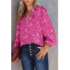 imageDokotoo Womens Casual V Neck Alicia Floral Print Smocked Long Sleeve Chiffon Blouses Bohemian Top ShirtsRose Red