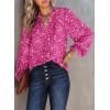 imageDokotoo Womens Casual V Neck Alicia Floral Print Smocked Long Sleeve Chiffon Blouses Bohemian Top ShirtsRose Red