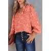 imageDokotoo Womens Casual V Neck Alicia Floral Print Smocked Long Sleeve Chiffon Blouses Bohemian Top ShirtsSalmon