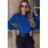 imageDokotoo Womens Ribbed Knit Long Lantern Sleeves Sweater Crewneck Casual Slim Fit Pullover Jumper TopsA Blue