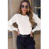 imageDokotoo Womens Ribbed Knit Long Lantern Sleeves Sweater Crewneck Casual Slim Fit Pullover Jumper TopsA White