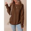 imageDokotoo Womens Sweaters Casual Ribbed Crewneck Long Sleeve Solid Cable Knit Loose Fit Pullover Sweater TopsBrown