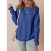 imageDokotoo Womens Sweaters Casual Ribbed Crewneck Long Sleeve Solid Cable Knit Loose Fit Pullover Sweater TopsDark Blue