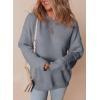 imageDokotoo Womens Sweaters Casual Ribbed Crewneck Long Sleeve Solid Cable Knit Loose Fit Pullover Sweater TopsGray