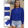 imageDokotoo Womens Tops Blouses for Women Casual Long Sleeve Shirts Crew Neck Bohemian Solid Color Spring Work BusinessA Blue