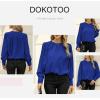 imageDokotoo Womens Tops Blouses for Women Casual Long Sleeve Shirts Crew Neck Bohemian Solid Color Spring Work BusinessA Blue